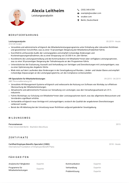 Lebenslauf-Muster für Leistungsanalyst*in