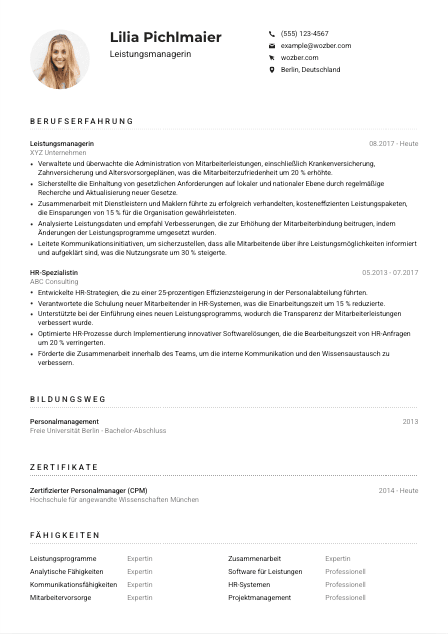 Lebenslauf-Muster für Leistungsmanager*in