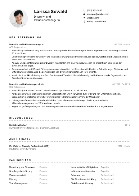 Lebenslauf-Muster für Diversity- und Inklusionsmanager*in