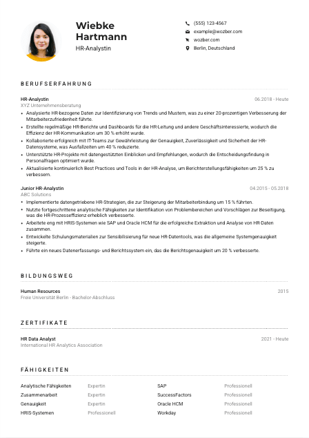 Lebenslauf-Muster für HR-Analyst*in