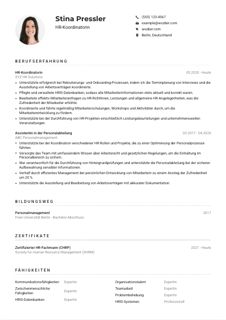 Lebenslauf-Muster für HR-Koordinator*in