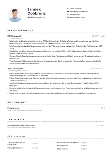 Lebenslauf-Muster für HR-Führungskraft