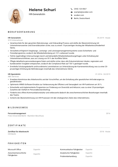 Lebenslauf-Muster für HR-Generalist*in