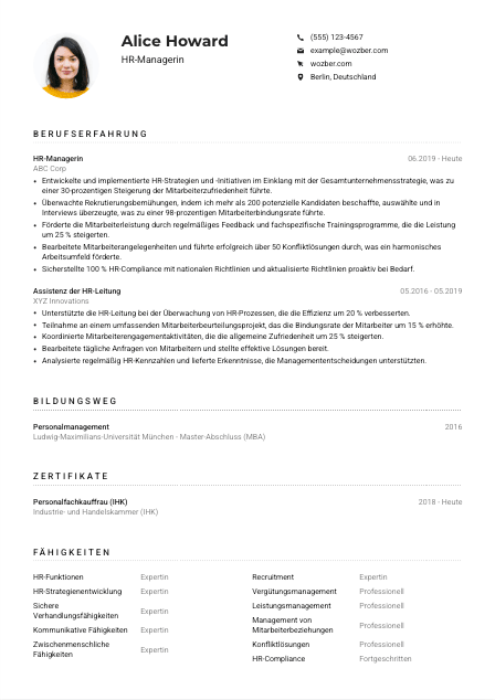 Lebenslauf-Muster für HR-Manager*in