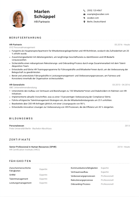 Lebenslauf-Muster für HR-Partner*in