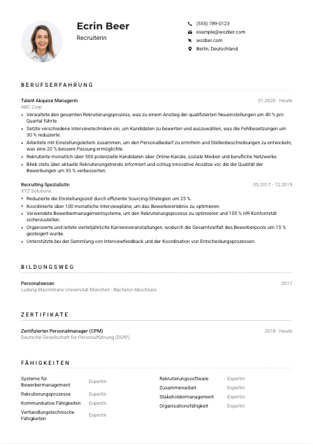 Lebenslauf-Muster für Recruiter*in