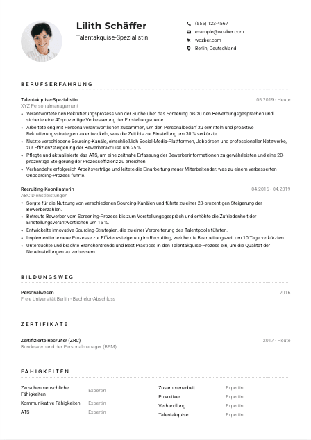 Lebenslauf-Muster für Talentakquise-Spezialist*in