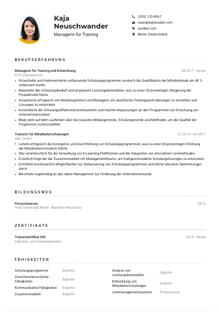 Lebenslauf-Muster für Manager*in für Training