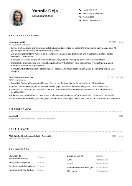 Lebenslauf-Muster für Lösungsarchitekt*in