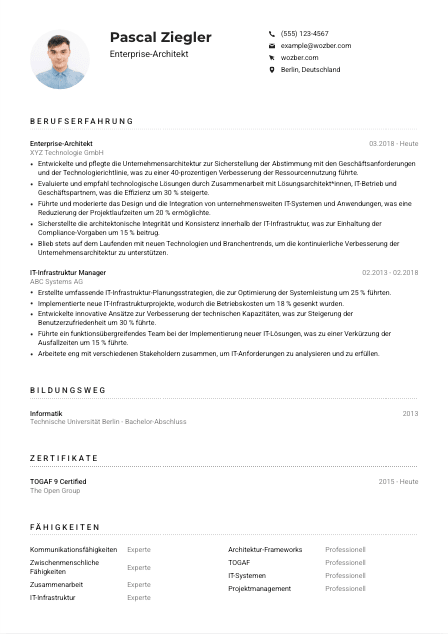 Lebenslauf-Muster für Enterprise-Architekt*in