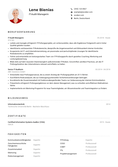 Lebenslauf-Muster für IT-Audit-Manager*in