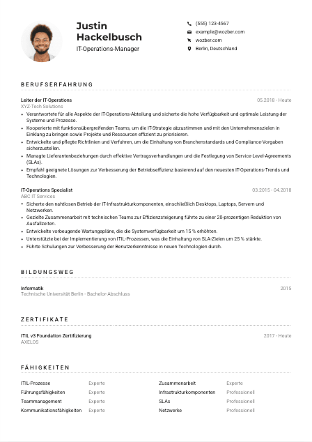 Lebenslauf-Muster für IT-Operations-Manager*in