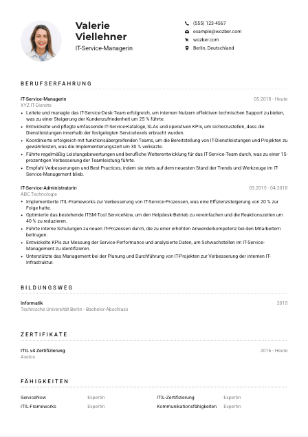 Lebenslauf-Muster für IT-Service-Manager*in