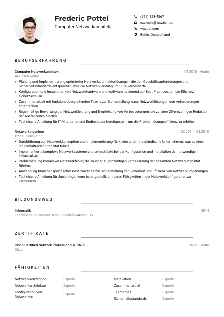 Lebenslauf-Muster für Computer Netzwerkarchitekt*in