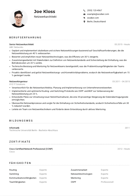 Lebenslauf-Muster für Netzwerkarchitekt*in