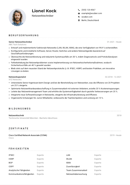Lebenslauf-Muster für Netzwerktechniker*in