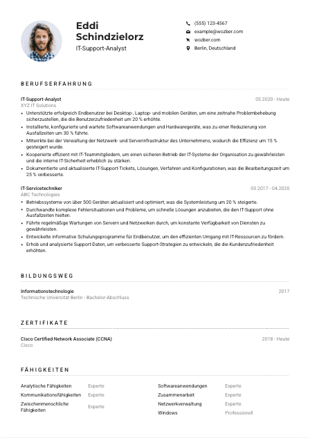 Lebenslauf-Muster für IT-Support-Analyst*in