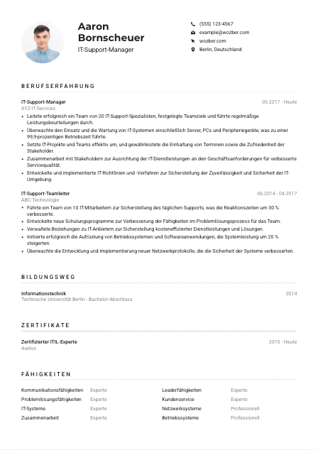 Lebenslauf-Muster für IT-Support-Manager*in