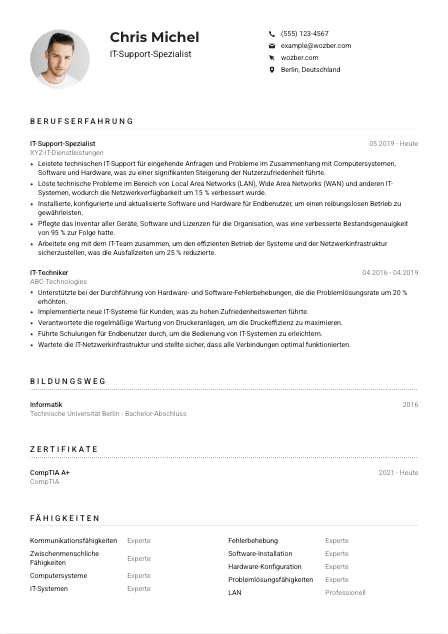 Lebenslauf-Muster für IT-Support-Spezialist*in