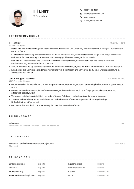 Lebenslauf-Muster für IT-Techniker*in