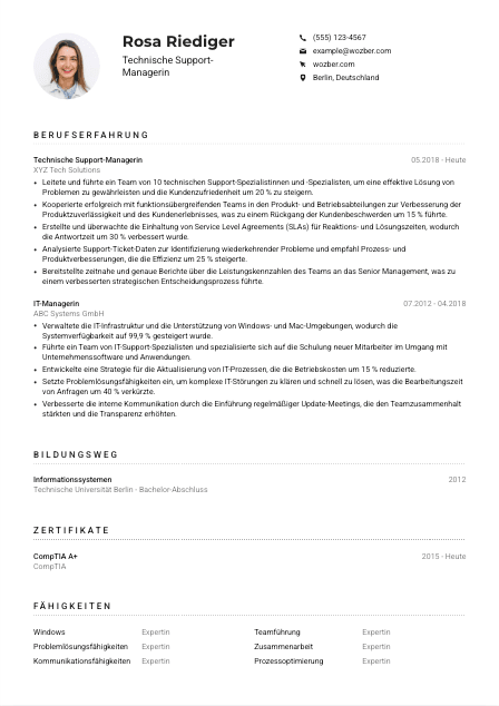 Lebenslauf-Muster für Technische*r Support-Manager*in