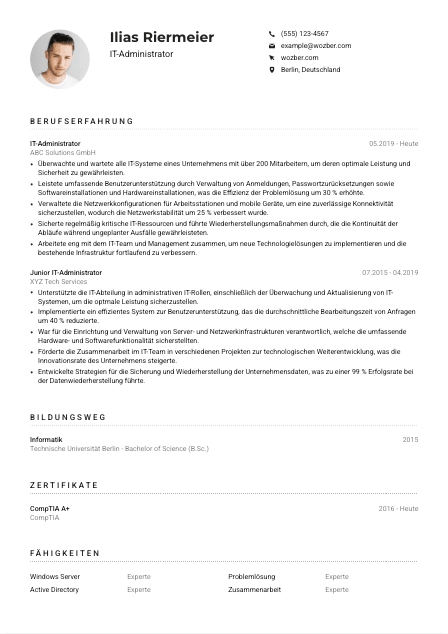 Lebenslauf-Muster für IT-Administrator*in