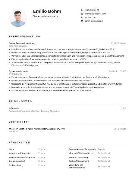 Lebenslauf-Muster für Systemadministrator*in