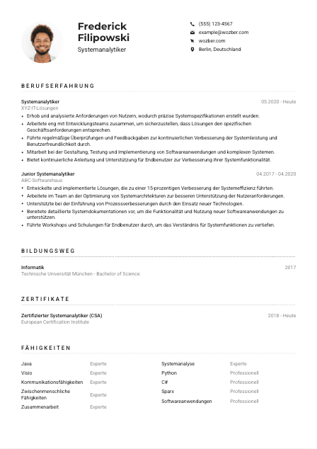 Lebenslauf-Muster für Systemanalytiker*in