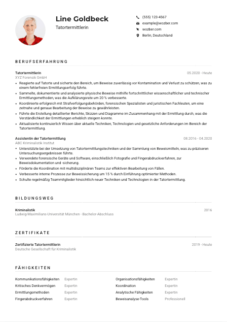 Lebenslauf-Muster für Tatortermittler*in