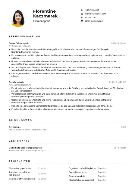 Lebenslauf-Muster für Fallmanager*in