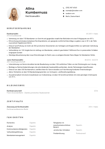 Lebenslauf-Muster für Rechtsanwält*in
