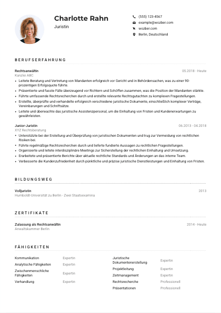 Lebenslauf-Muster für Jurist*in