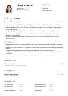 Lebenslauf-Muster für Fusions- und Übernahmeanwält*in