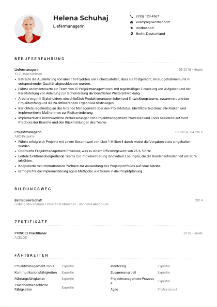 Lebenslauf-Muster für Liefermanager*in