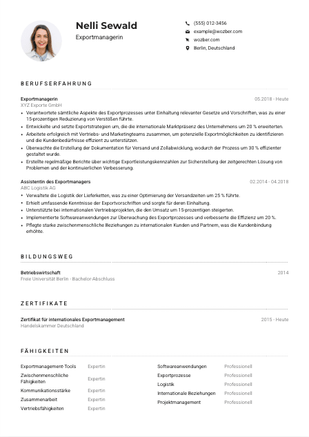 Lebenslauf-Muster für Exportmanager*in