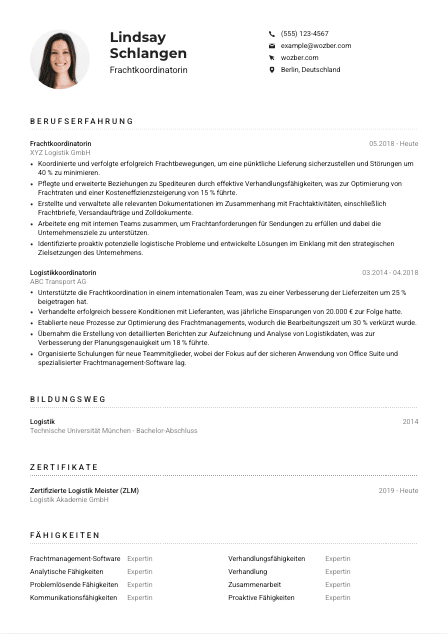 Lebenslauf-Muster für Frachtkoordinator*in