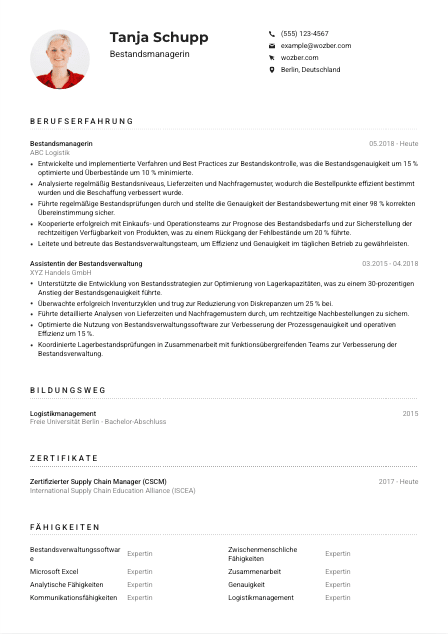 Lebenslauf-Muster für Bestandsmanager*in
