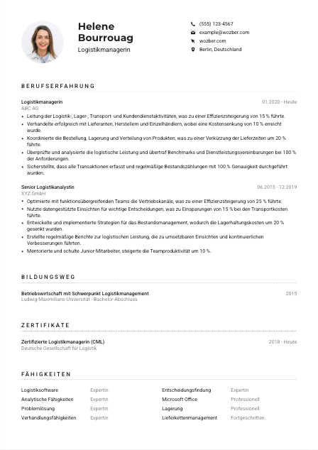 Lebenslauf-Muster für Logistikmanager*in