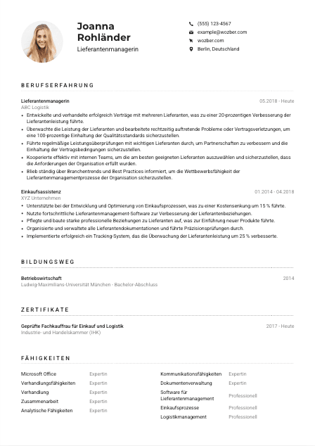 Lebenslauf-Muster für Lieferantenmanager*in
