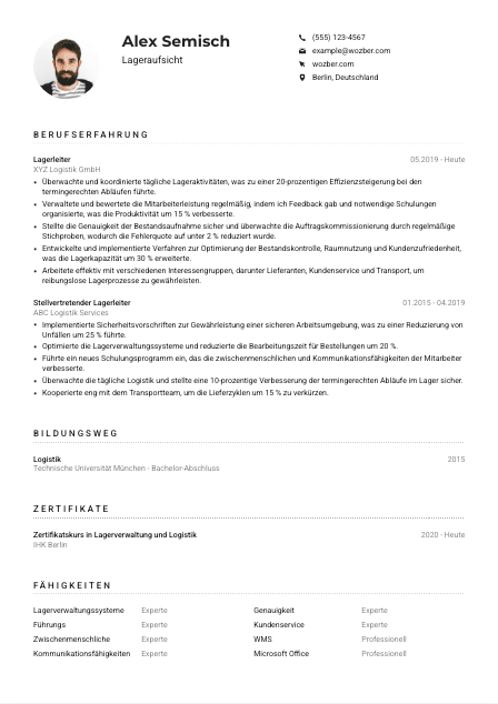Lebenslauf-Muster für Lageraufsicht