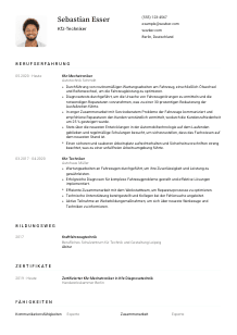 Lebenslauf-Vorlage für Kfz-Techniker*in #1