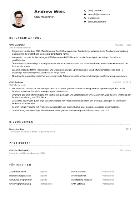 Lebenslauf-Muster für CNC-Maschinist*in