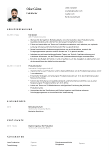 Lebenslauf-Vorlage für Fabrikleitung #1