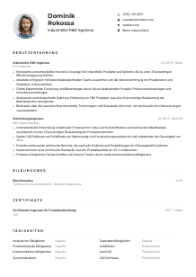 Lebenslauf-Muster für Industriellen R&D-Ingenieur*in