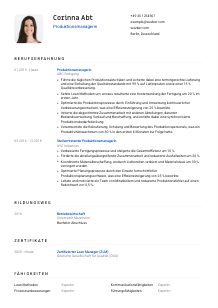 Lebenslauf-Vorlage für Produktionsmanager*in #1