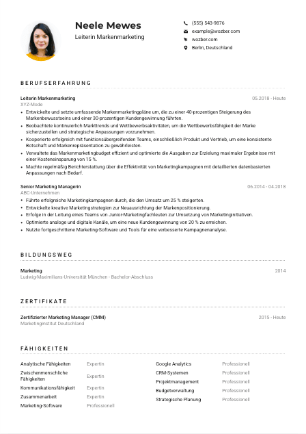Lebenslauf-Muster für Leiter*in Markenmarketing