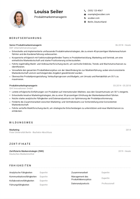 Lebenslauf-Muster für Produktmarkenmanager*in