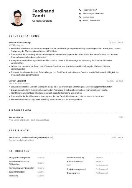 Lebenslauf-Muster für Content-Stratege*in