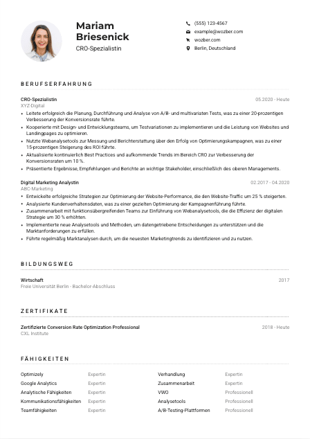 Lebenslauf-Muster für CRO-Spezialist*in