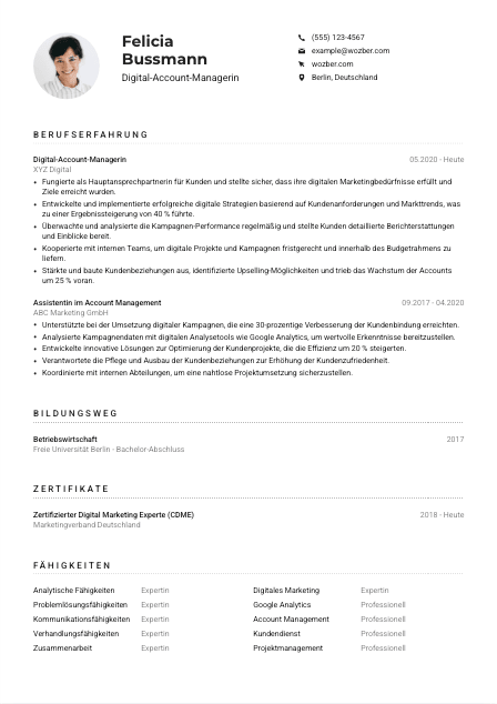 Lebenslauf-Muster für Digital-Account-Manager*in